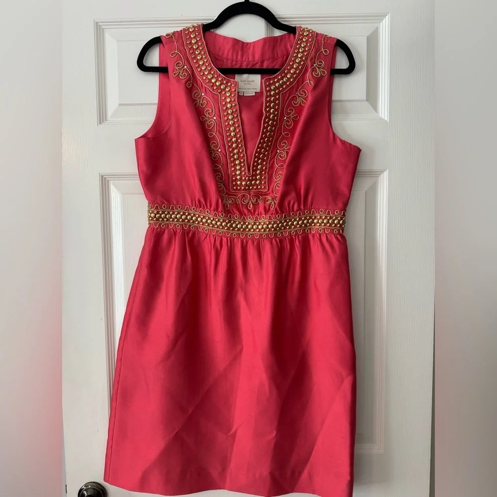 Kate Spade Annette Silk Dress in Pink and Gold Size 10